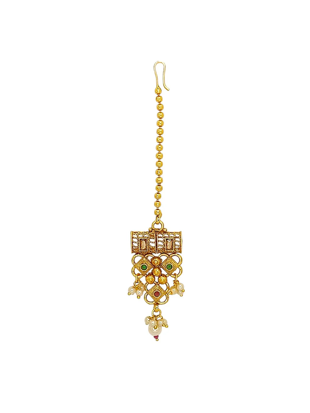 Gold-Plated Stone-Studded Maang Tika and Earrings