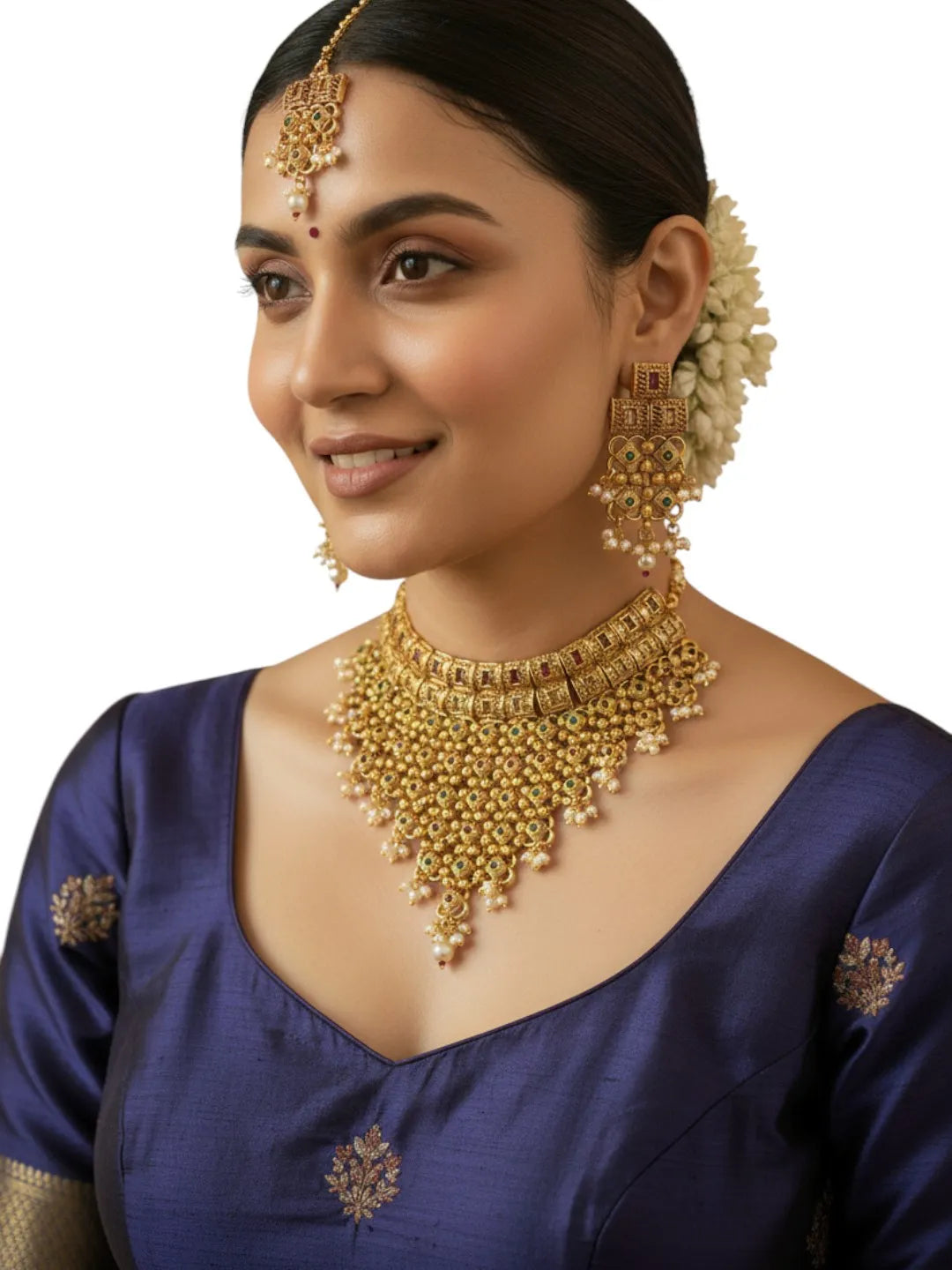 Gold-Plated Stone-Studded Maang Tika and Earrings