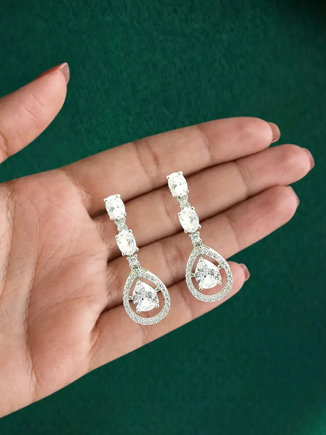 Silver Plated American Diamond Teardrop Necklace Set