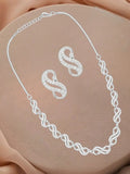 Silver Plated American Diamond Infinity Link Necklace Set