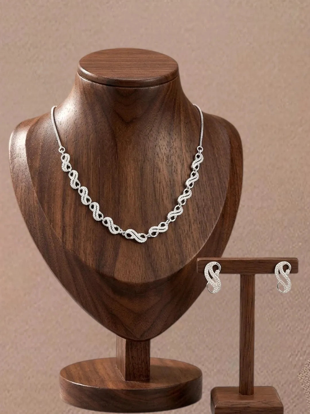 Silver Plated American Diamond Infinity Link Necklace Set