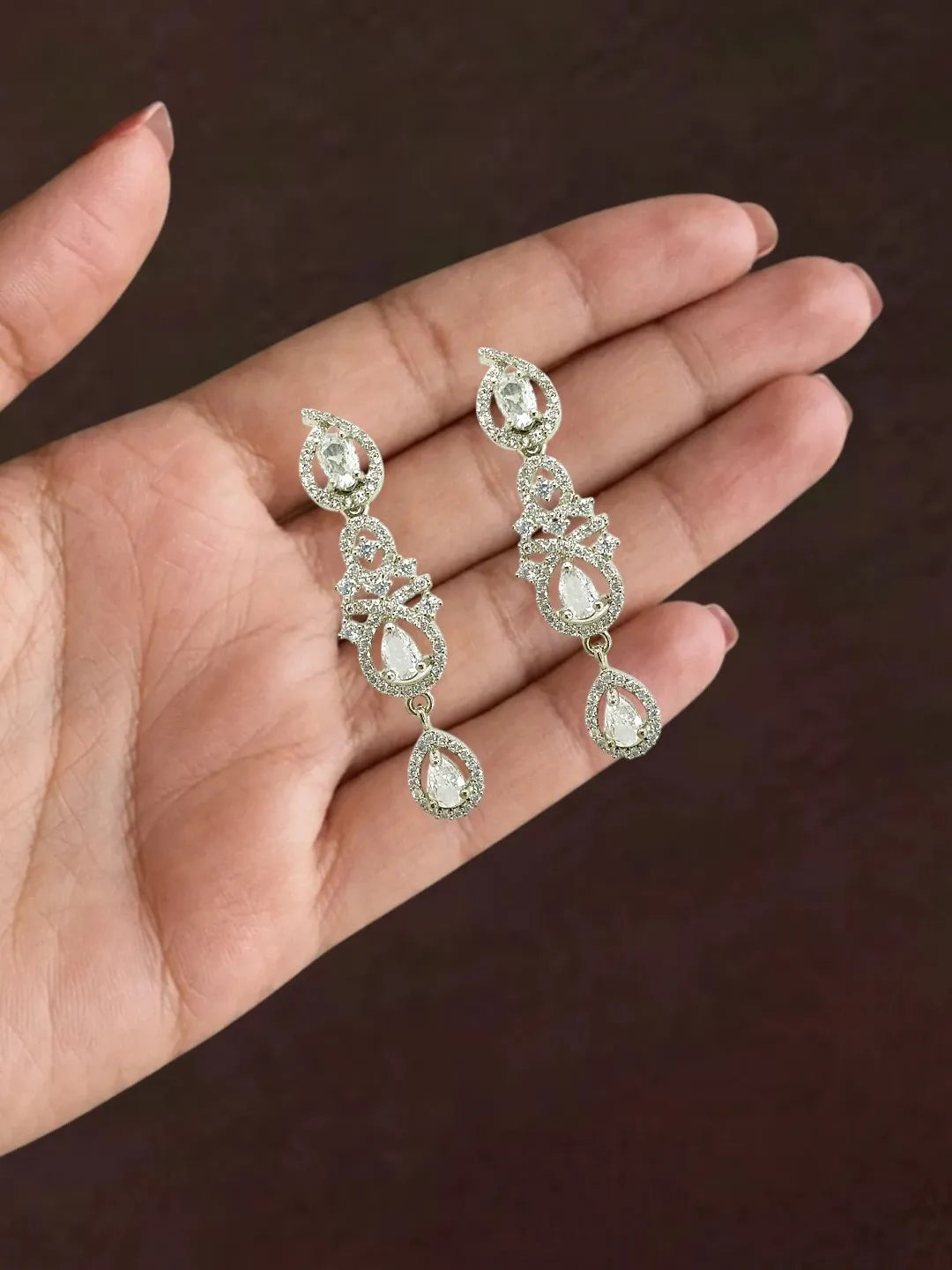 Silver Plated Pear Shape AD Necklace Set