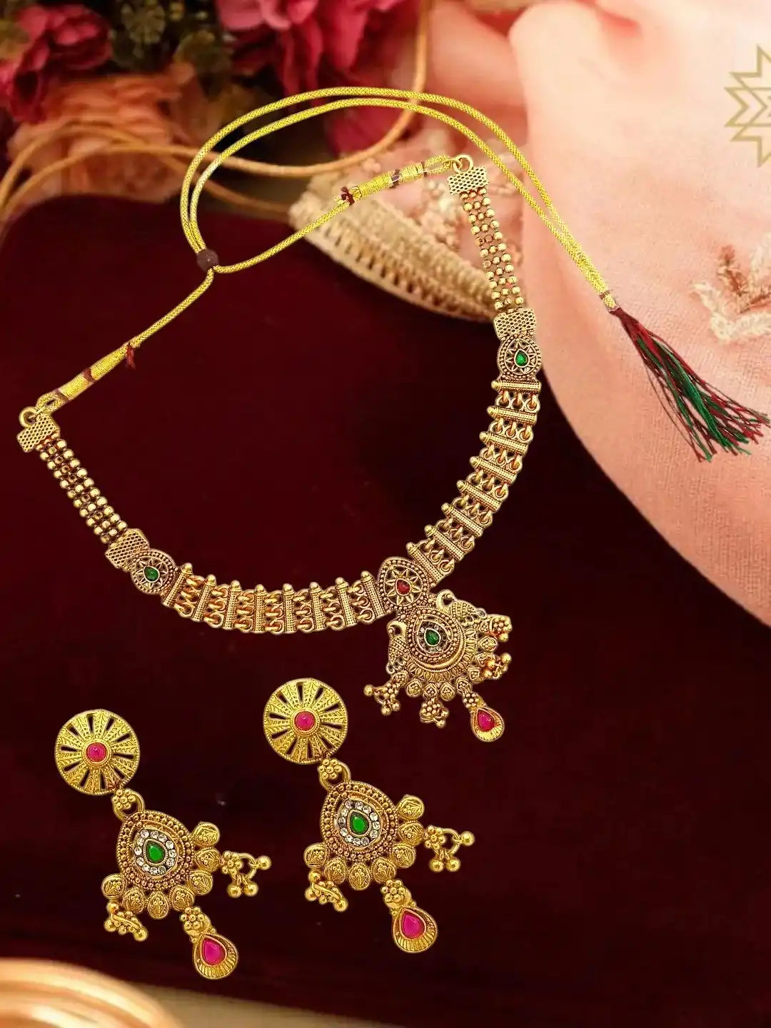 Gold Plated Filigree CZ Necklace Set