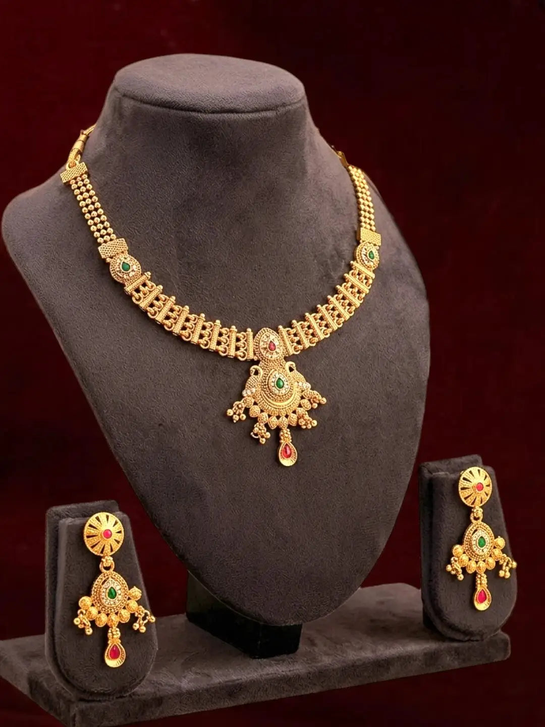 Gold Plated Filigree CZ Necklace Set