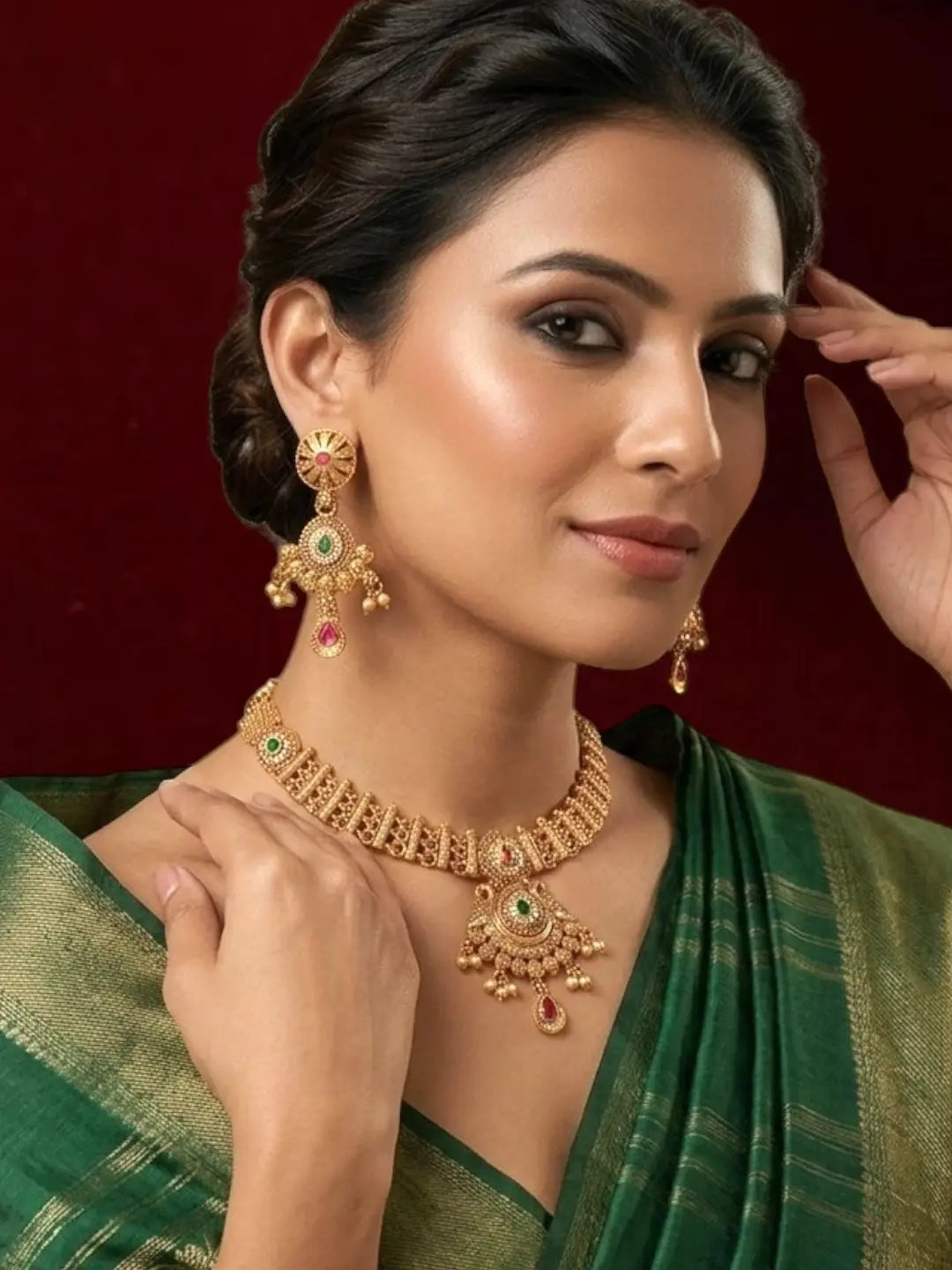 Gold Plated Filigree CZ Necklace Set
