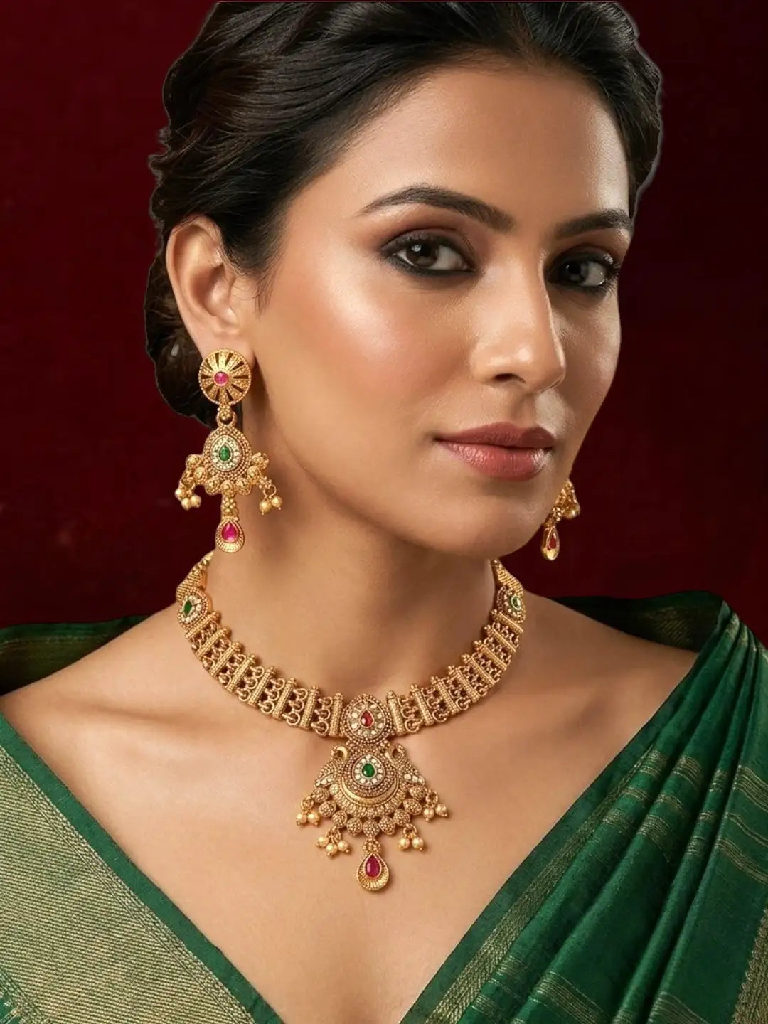 Gold Plated Filigree CZ Necklace Set