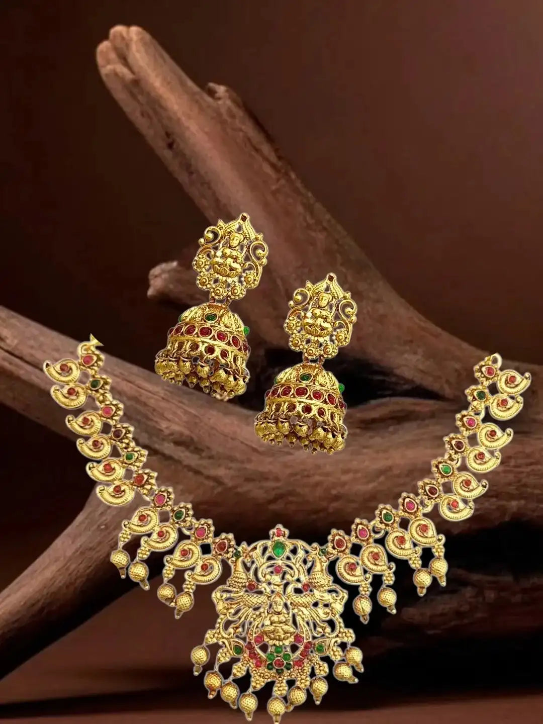 Traditional Gold Plated Temple Necklace Set