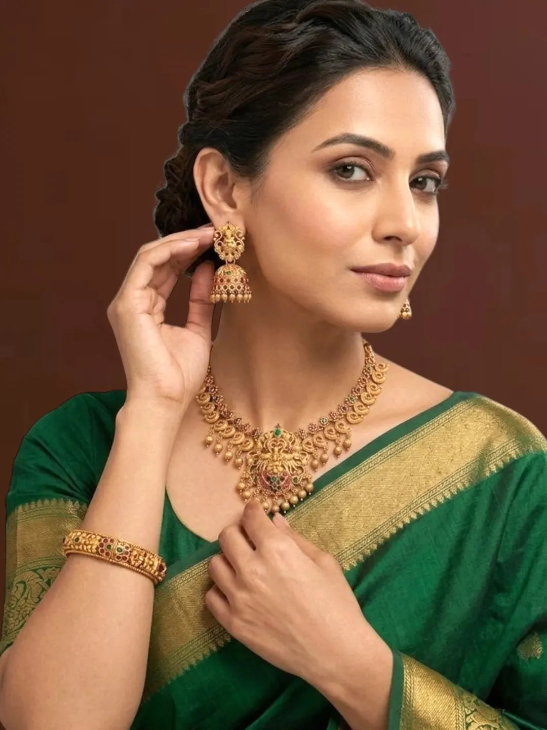 Traditional Gold Plated Temple Necklace Set
