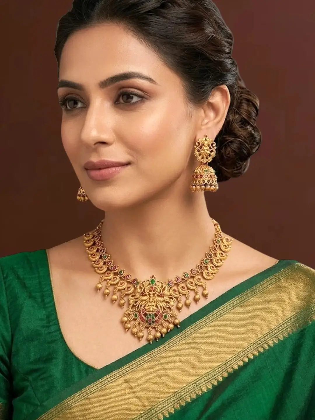 Traditional Gold Plated Temple Necklace Set