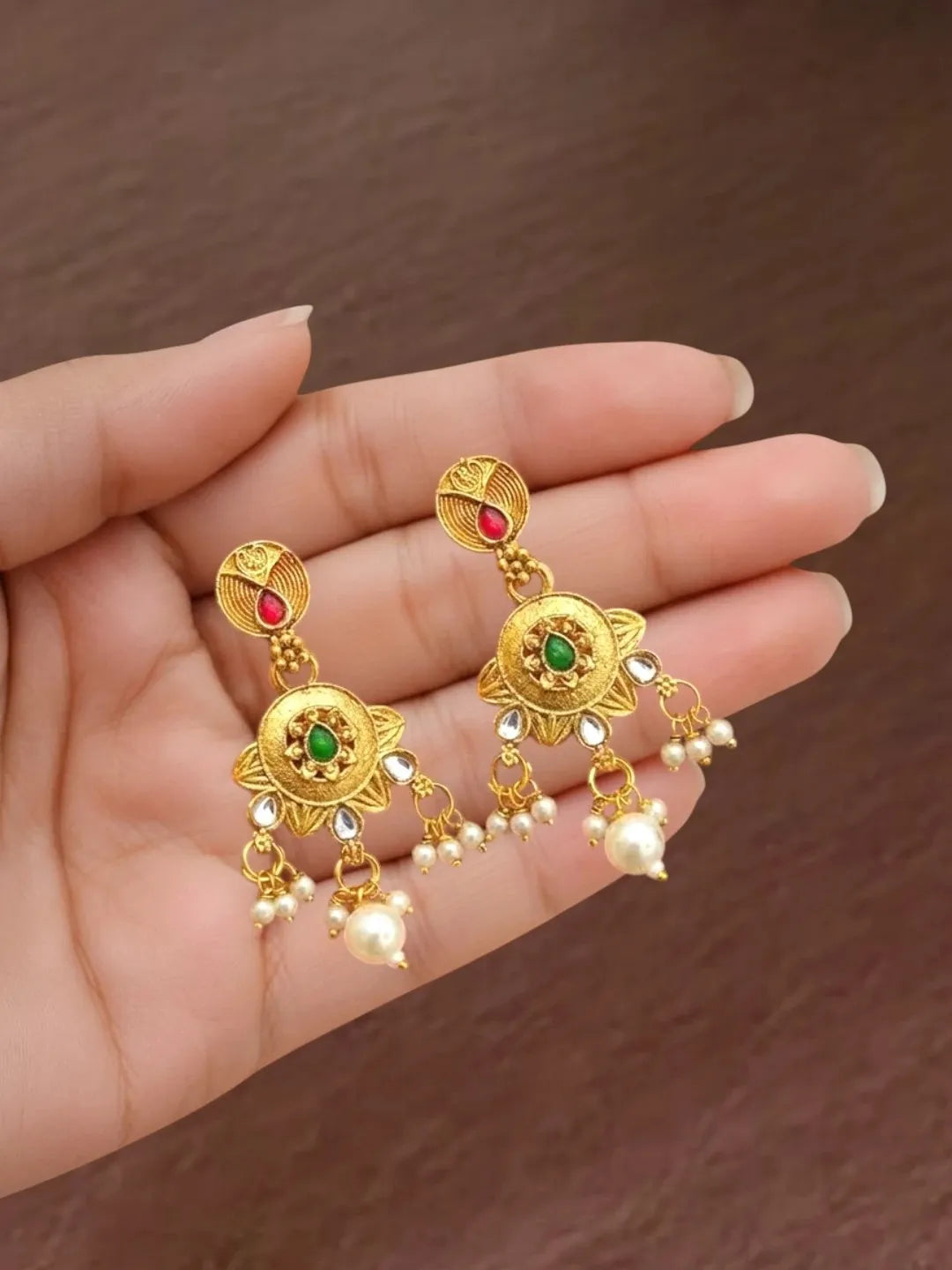 Gold Plated Rajwadi Matte Finish Necklace Set