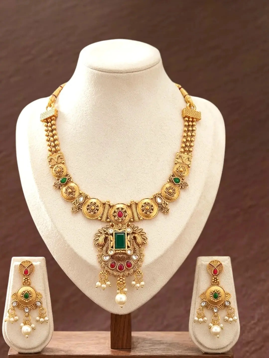 Gold Plated Rajwadi Matte Finish Necklace Set