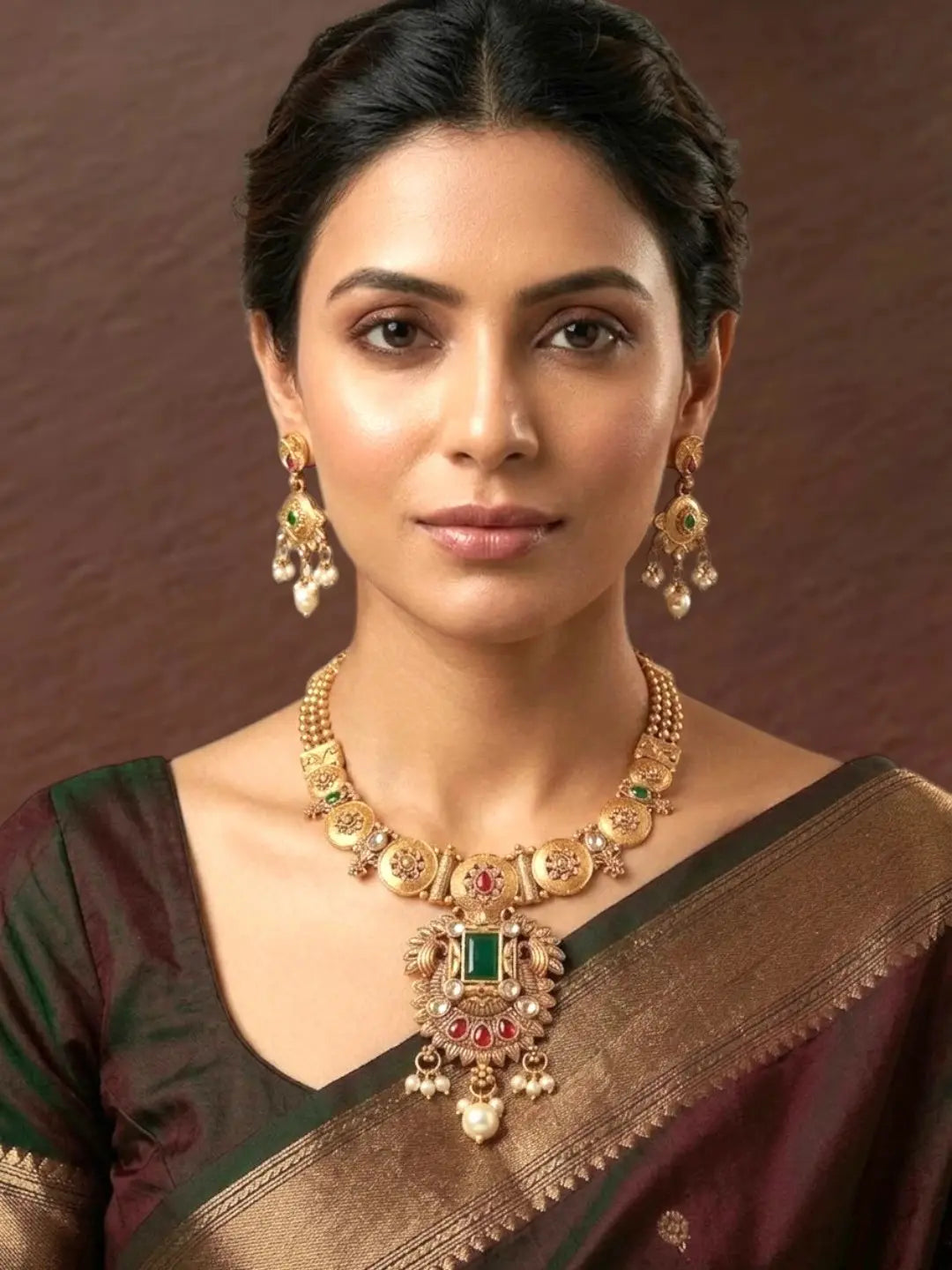Gold Plated Rajwadi Matte Finish Necklace Set