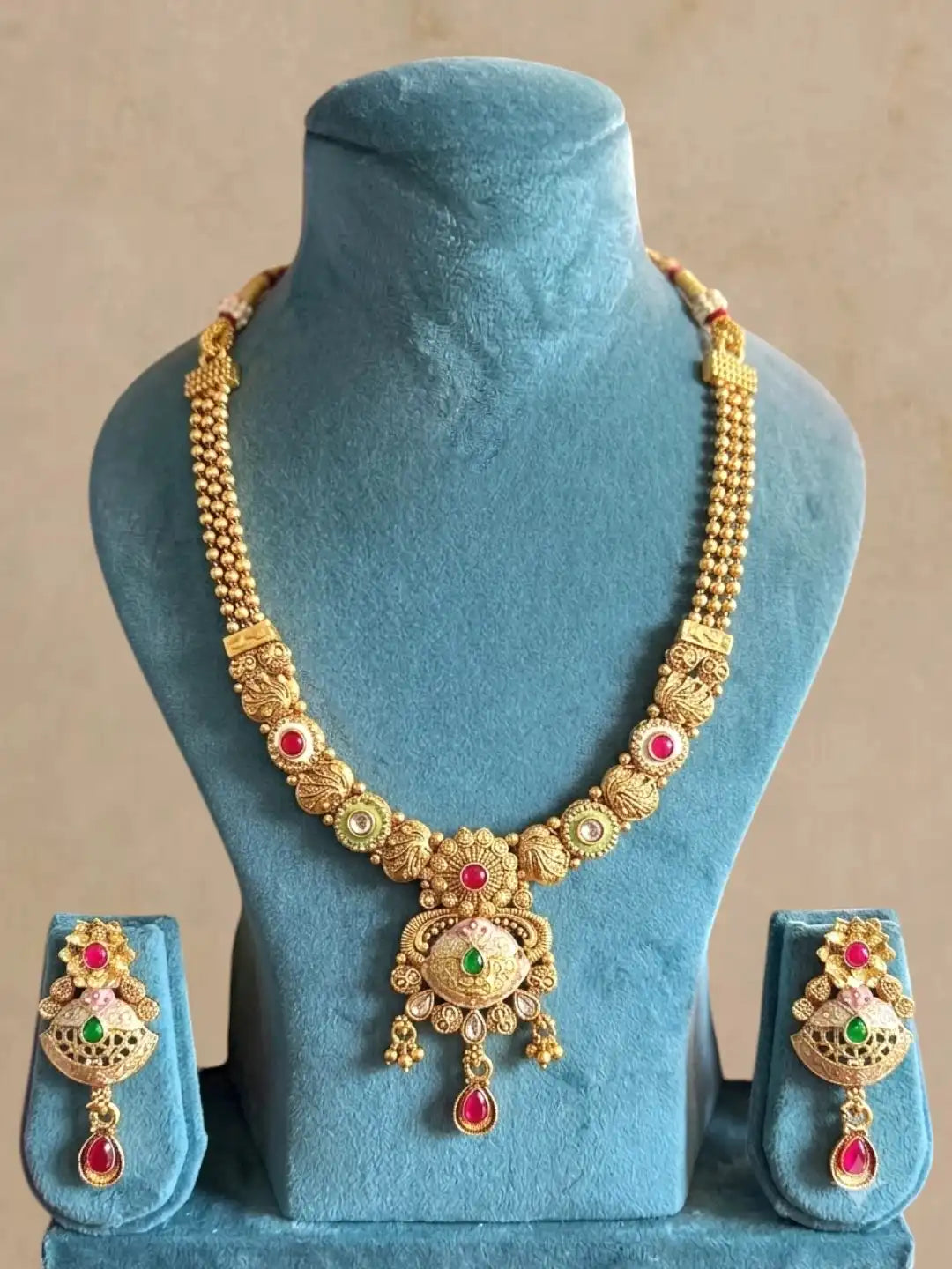 Gold Plated Kundan Meenkari Rajwadi Necklace Set