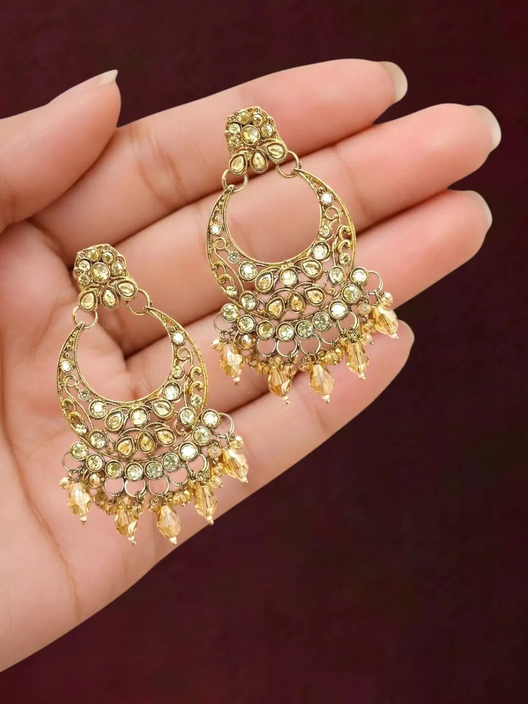 Antique Gold Plated Champagne CZ Necklace Set