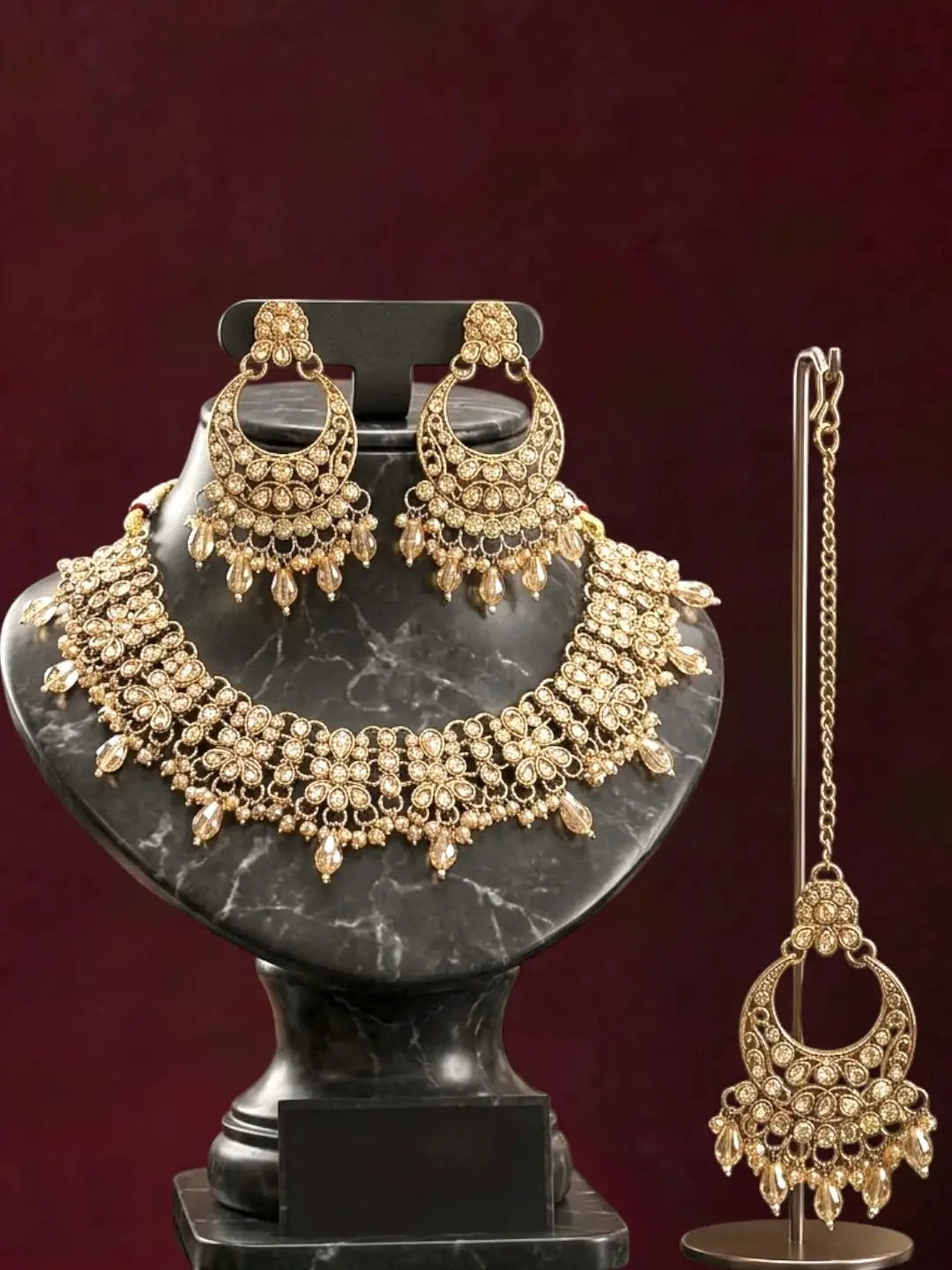 Antique Gold Plated Champagne CZ Necklace Set
