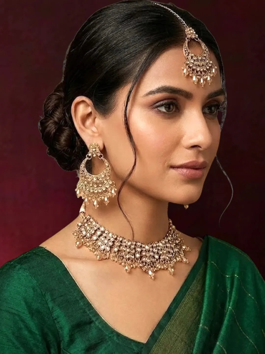 Antique Gold Plated Champagne CZ Necklace Set