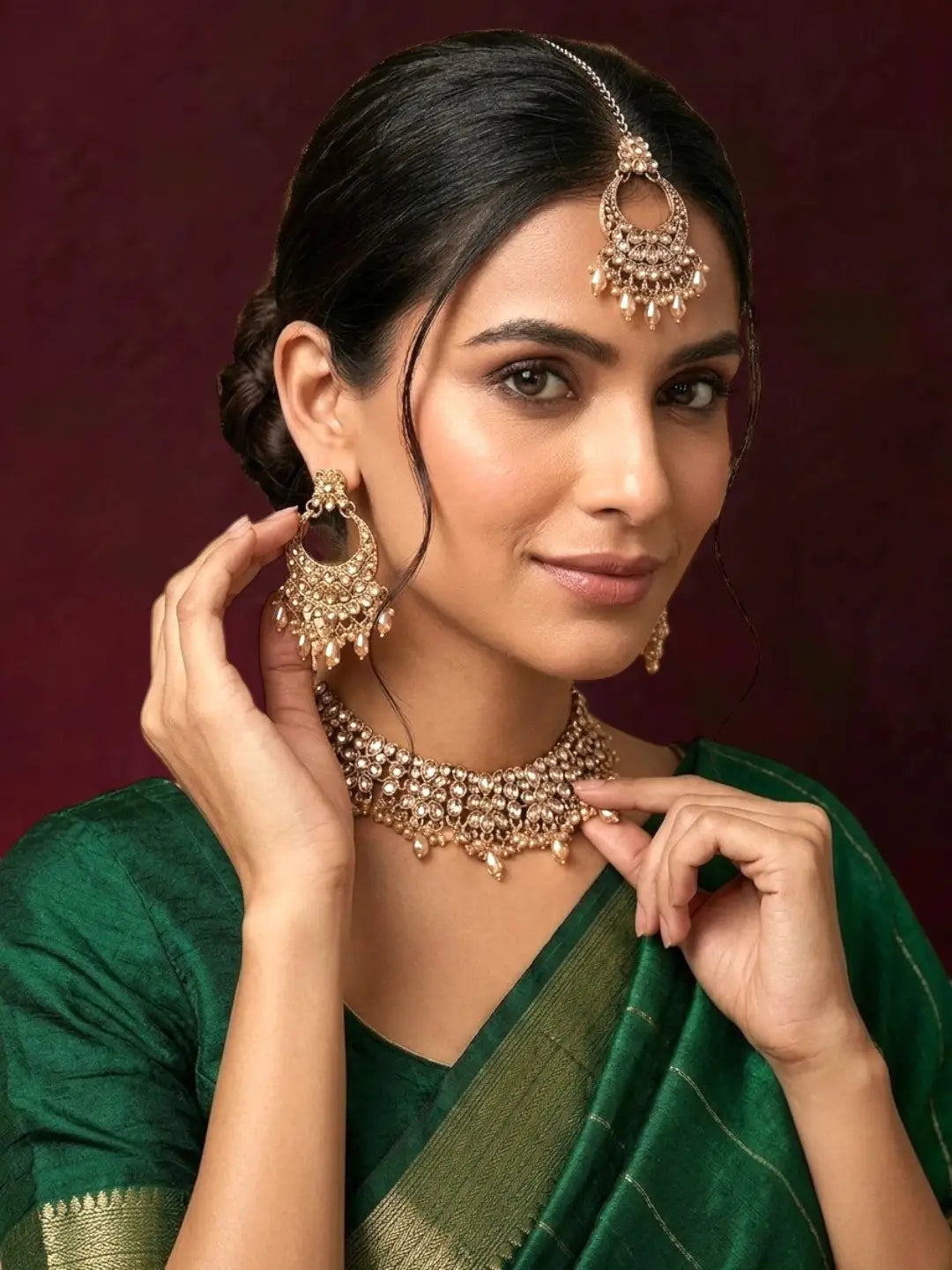Antique Gold Plated Champagne CZ Necklace Set