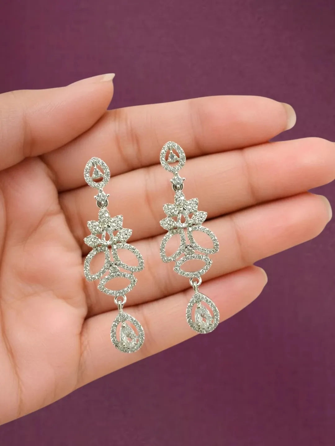 Silver Plated American Diamond Leafy Necklace Set