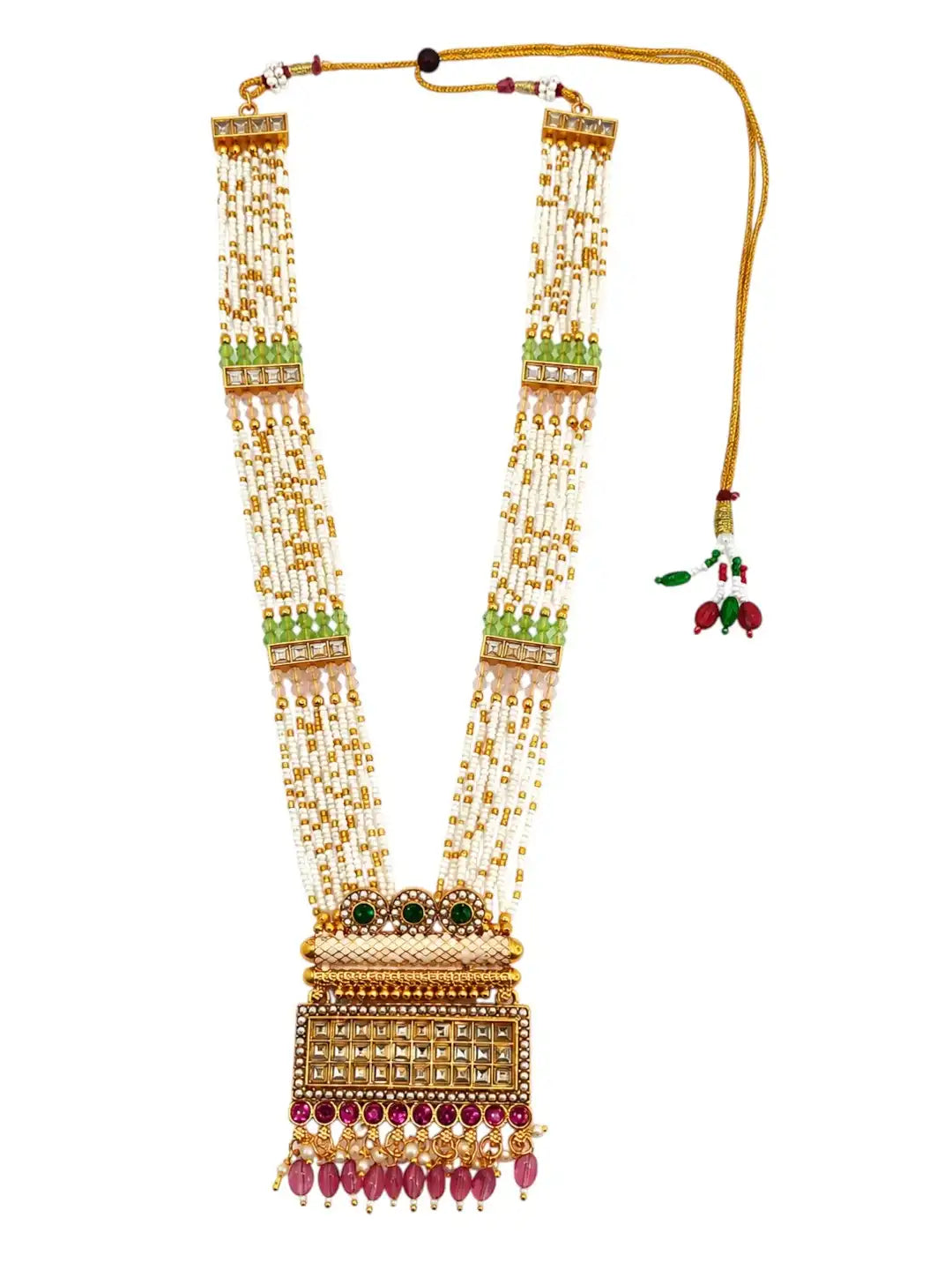 Gold Plated Seed Beads Choki Long Necklace Set with Matching Earrings