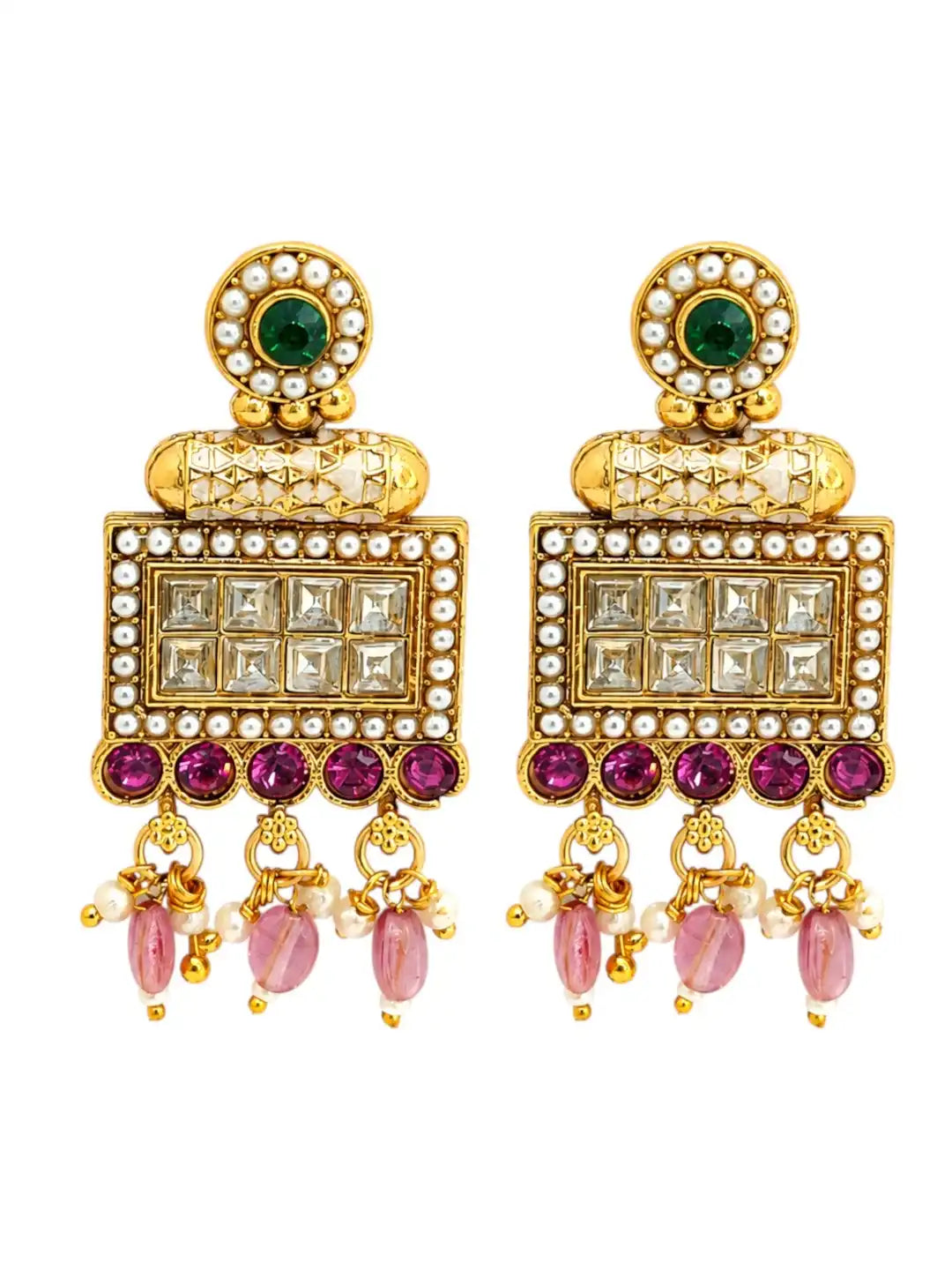 Gold Plated Seed Beads Choki Long Necklace Set with Matching Earrings