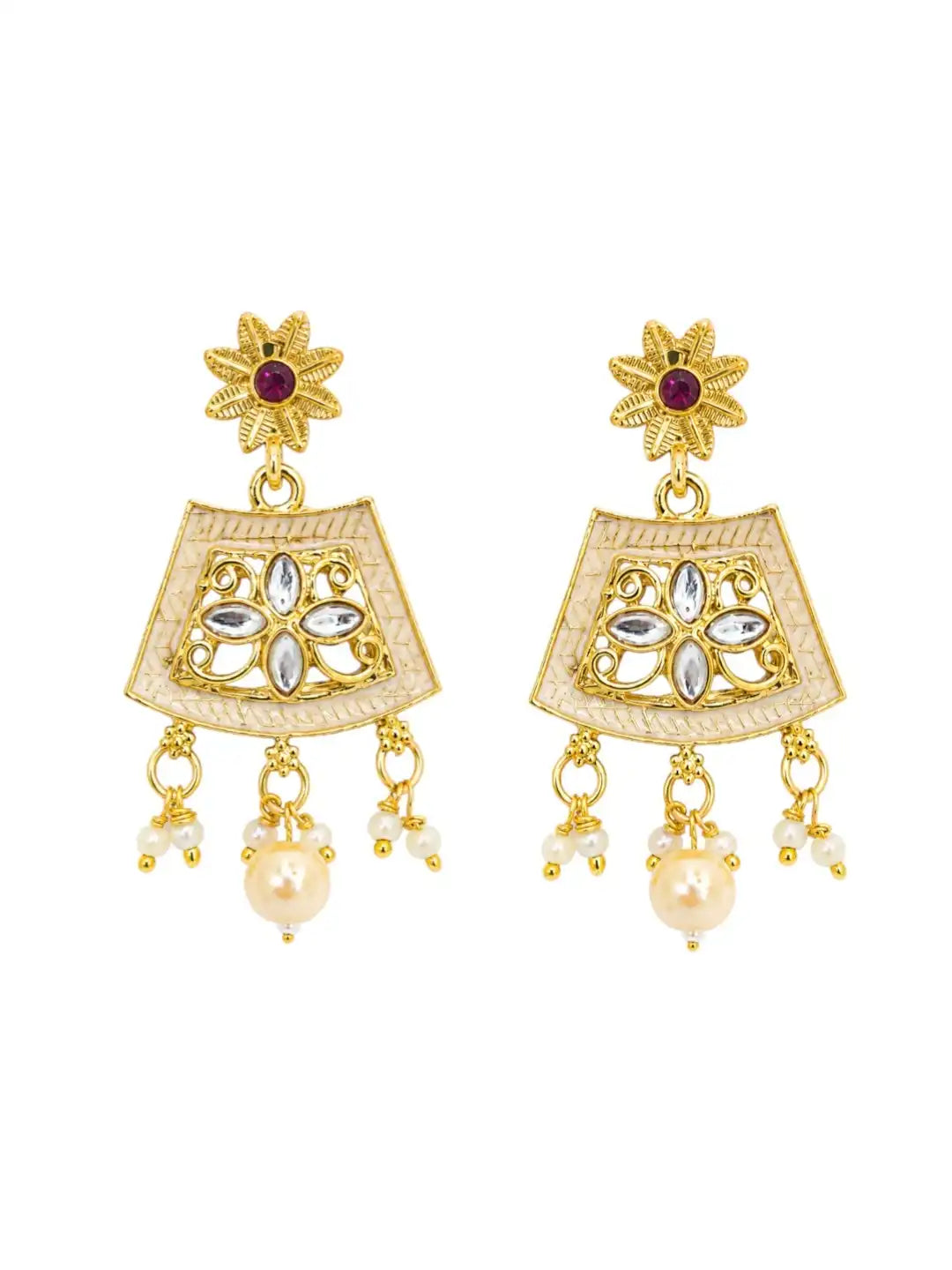 Gold Plated Kundan Meenakari Long Rajwadi Necklace Set with Matching Earrings