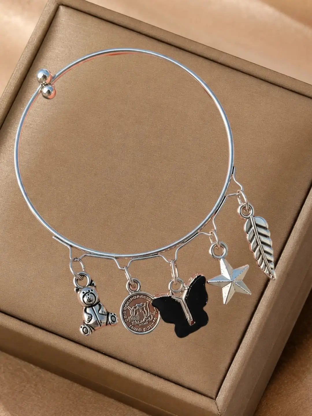 Silver Plated Charm Bangle Bracelet