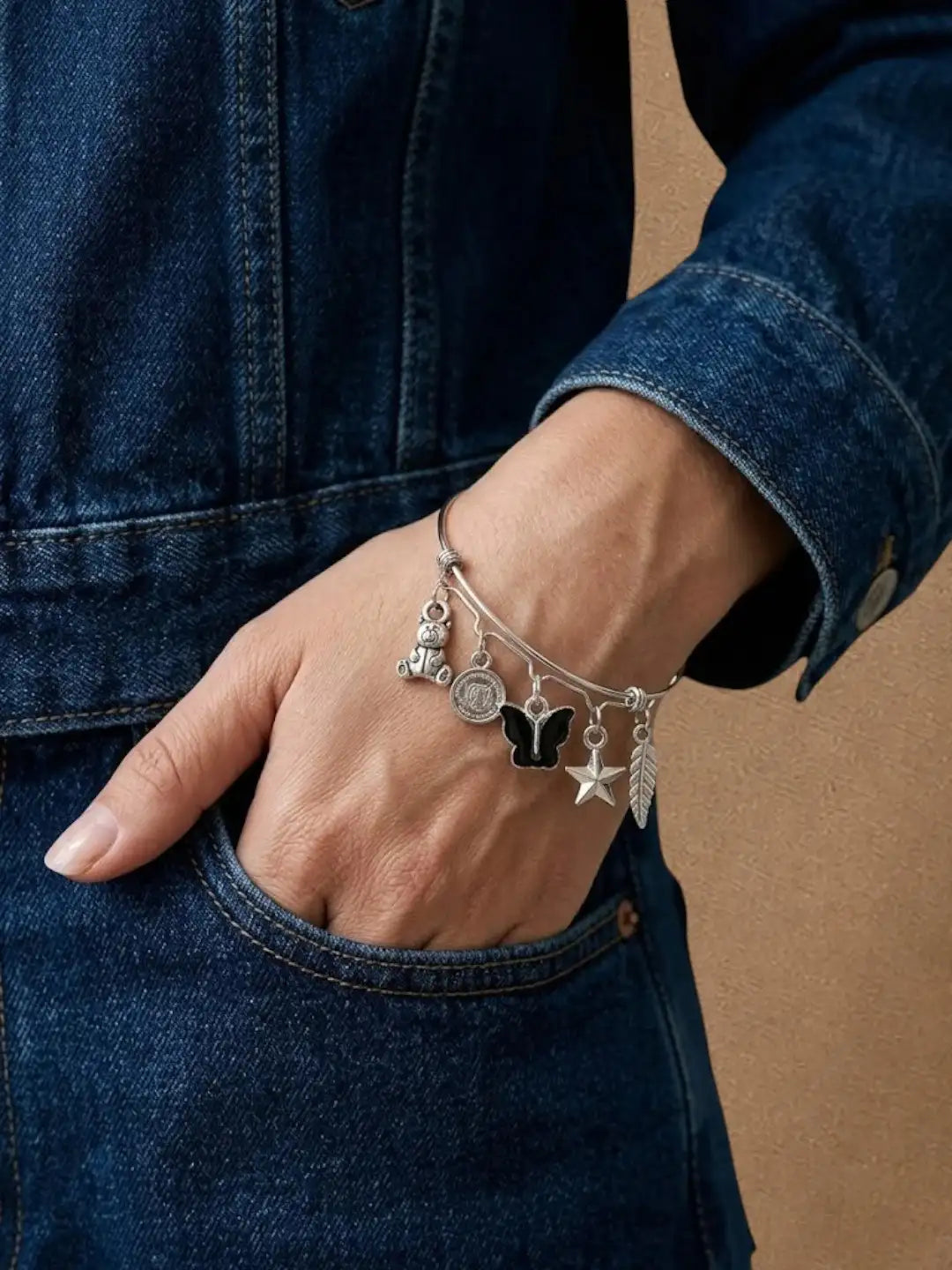 Silver Plated Charm Bangle Bracelet