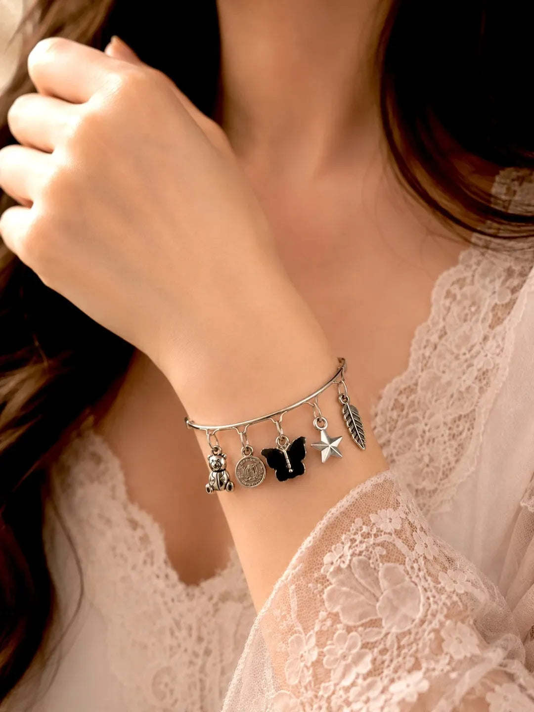 Silver Plated Charm Bangle Bracelet
