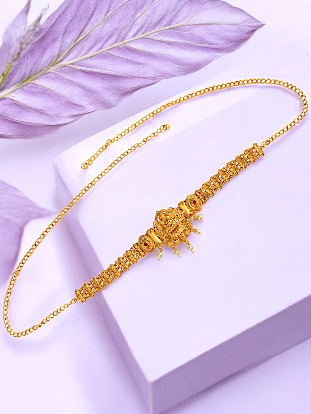 Traditional Filigree Gold plated Temple Jewelry Laxmi Waist Belt Kamarbandh