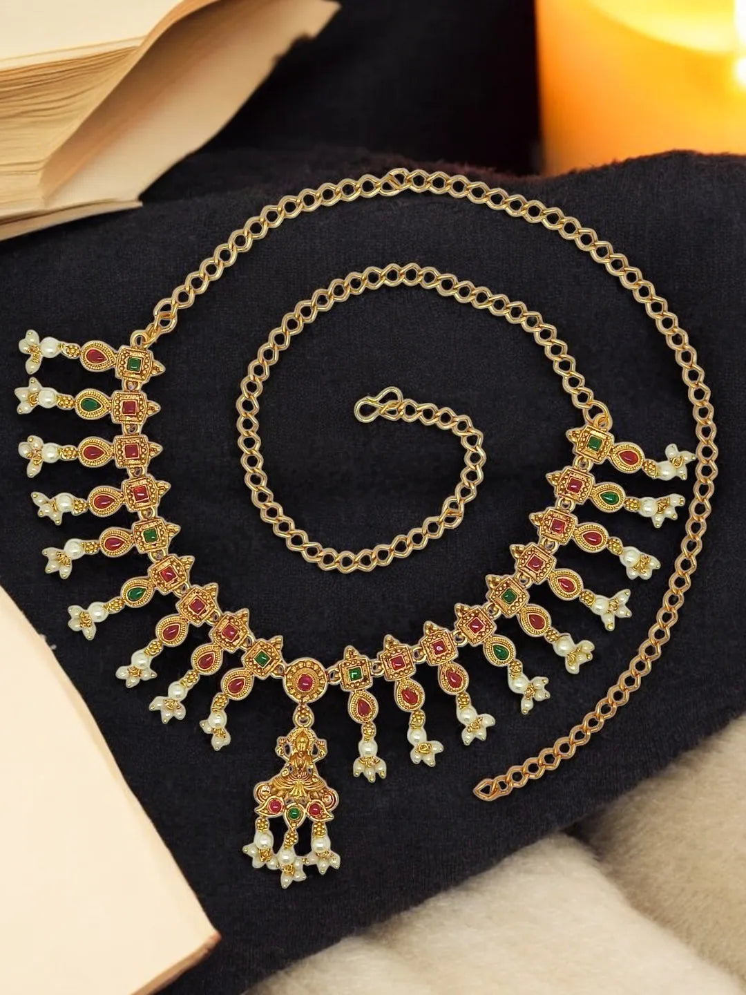 Gold Plated Stone Studded Divine Waist Chain