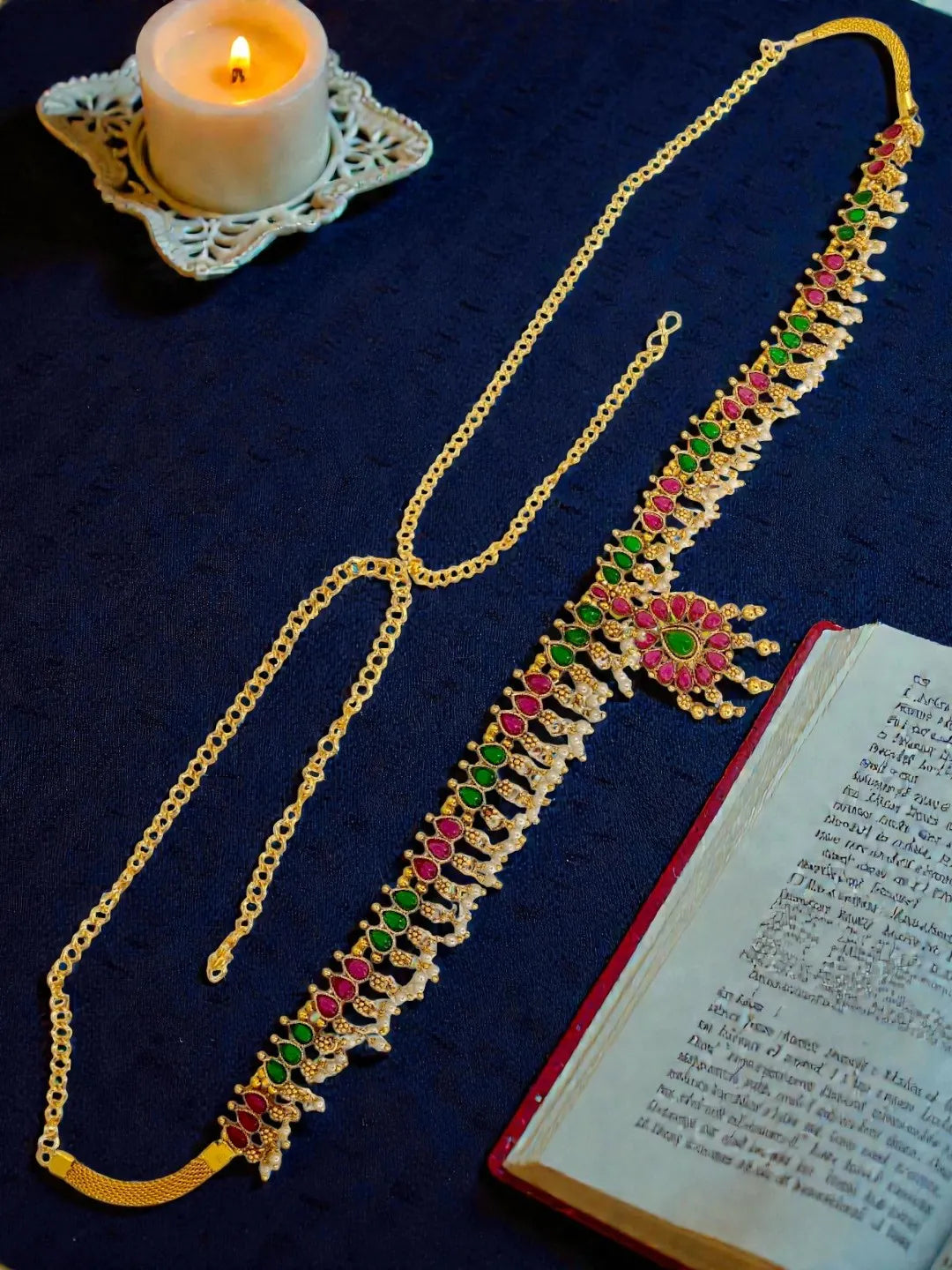 Artificial Multicolor Stones Studded Waist Chain