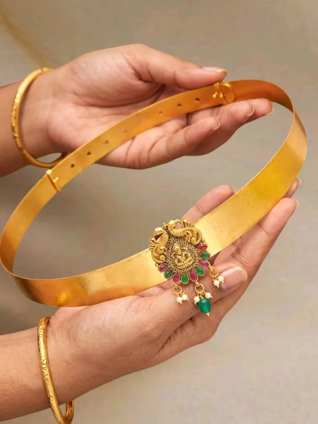 Gold Plated Temple Design Waist Belt