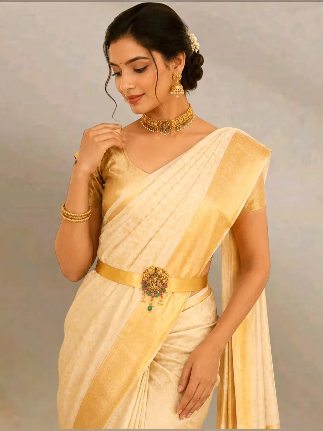 Gold Plated Temple Design Waist Belt