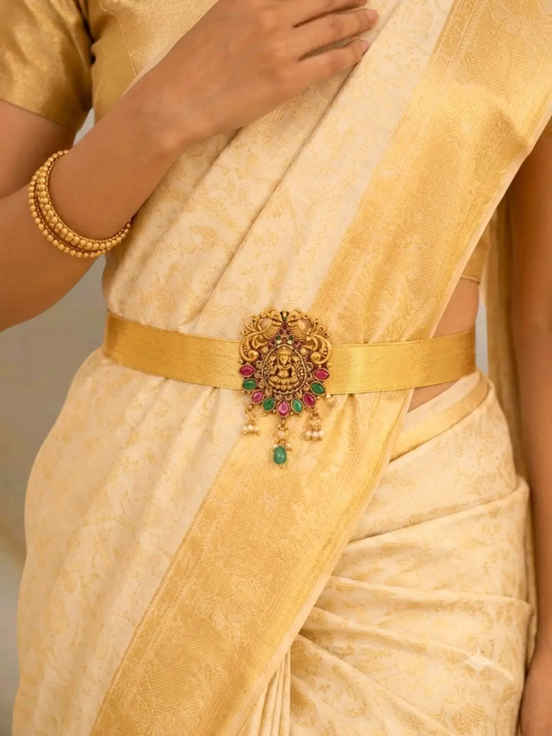 Gold Plated Temple Design Waist Belt