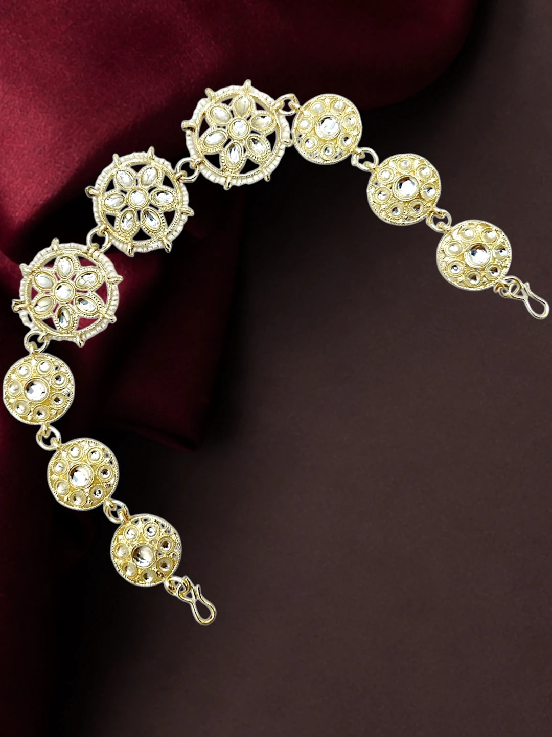 Silver Plated Kundan Floral Mathapatti Sheeshphool