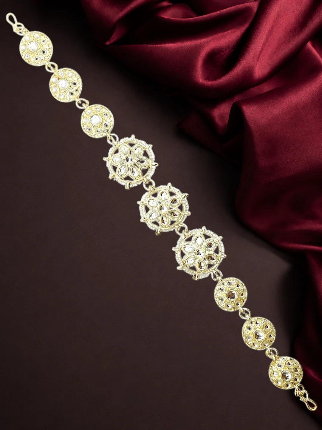 Silver Plated Kundan Floral Mathapatti Sheeshphool