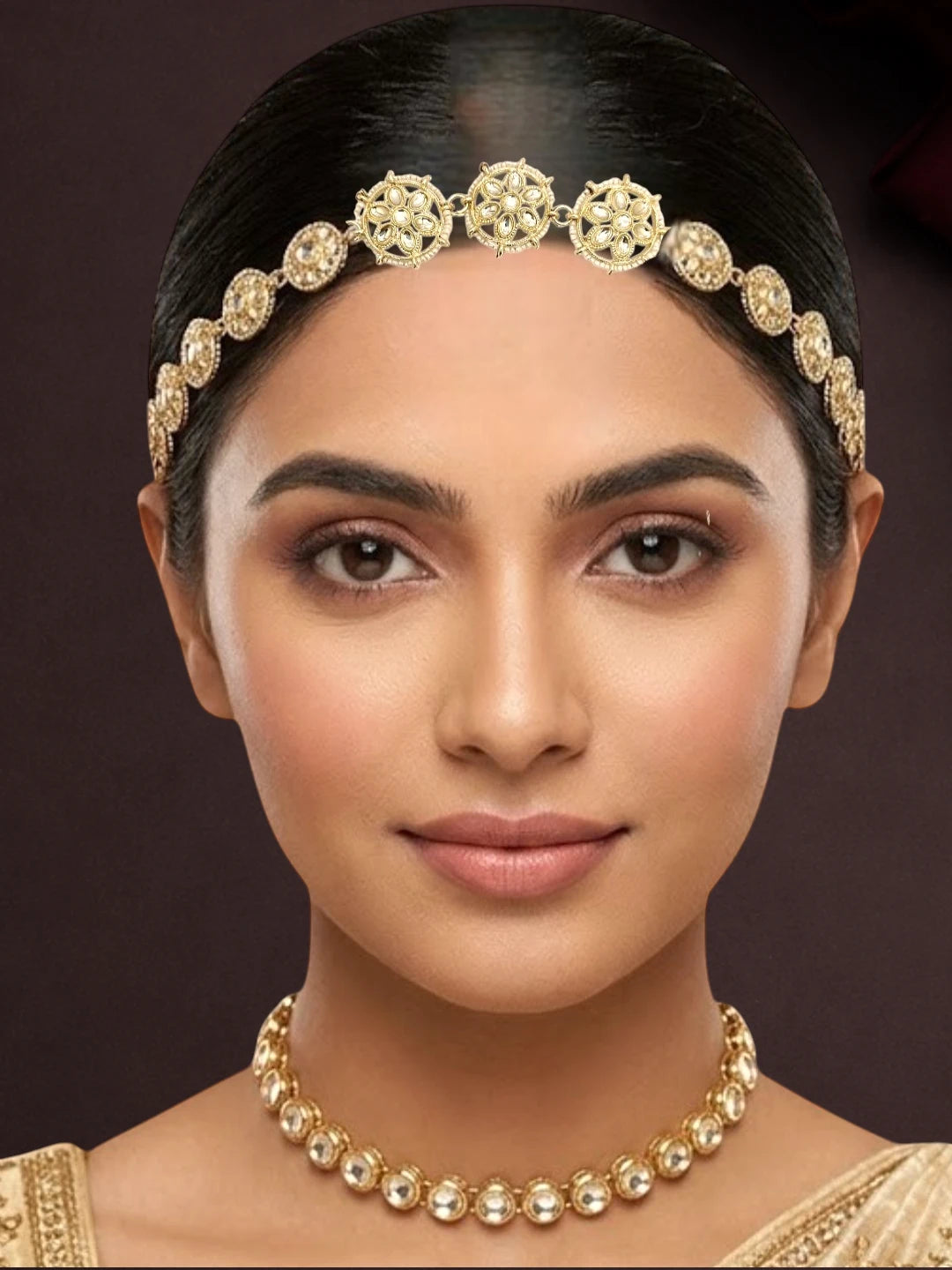 Silver Plated Kundan Floral Mathapatti Sheeshphool