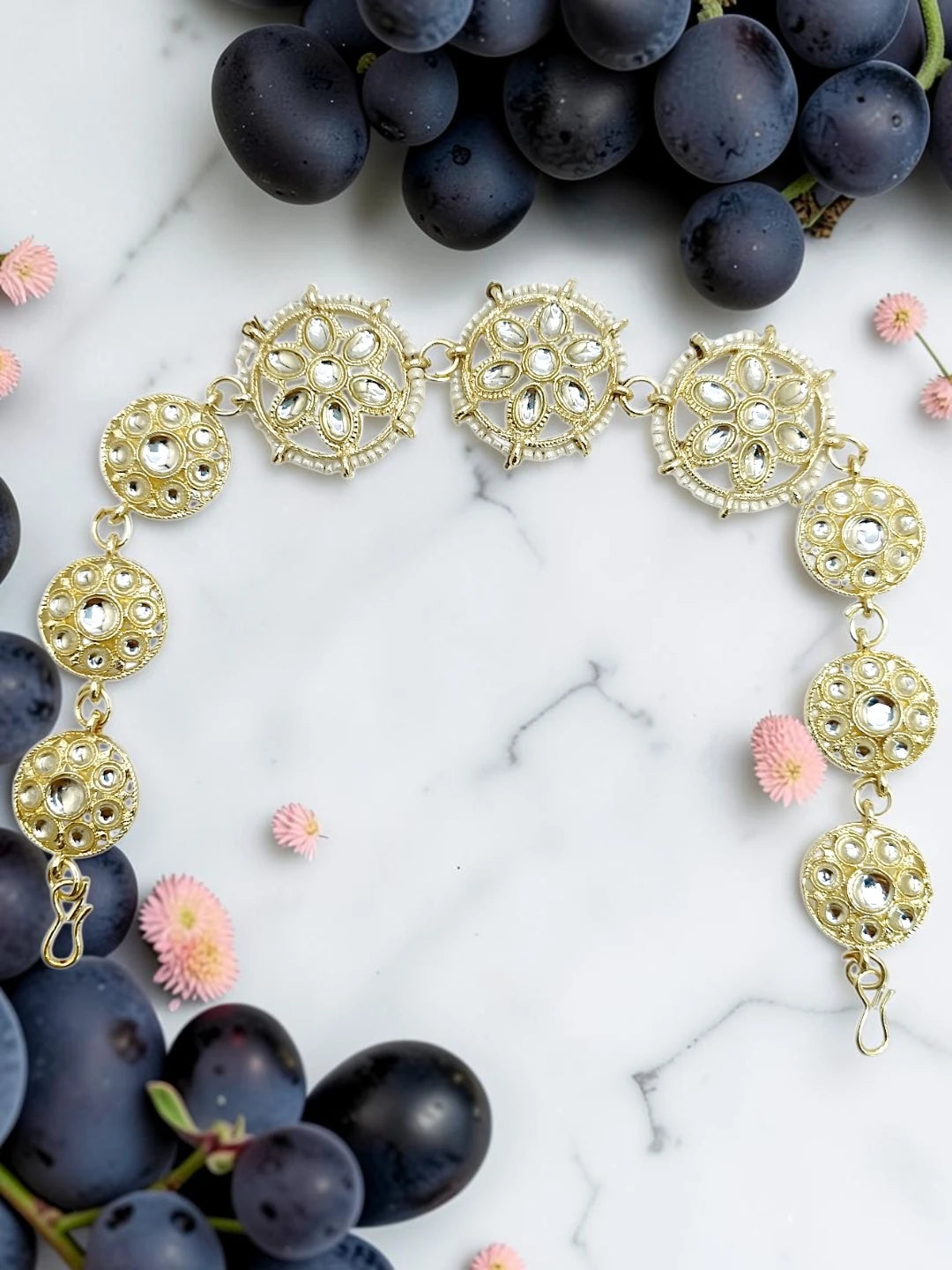 Silver Plated Kundan Floral Mathapatti Sheeshphool