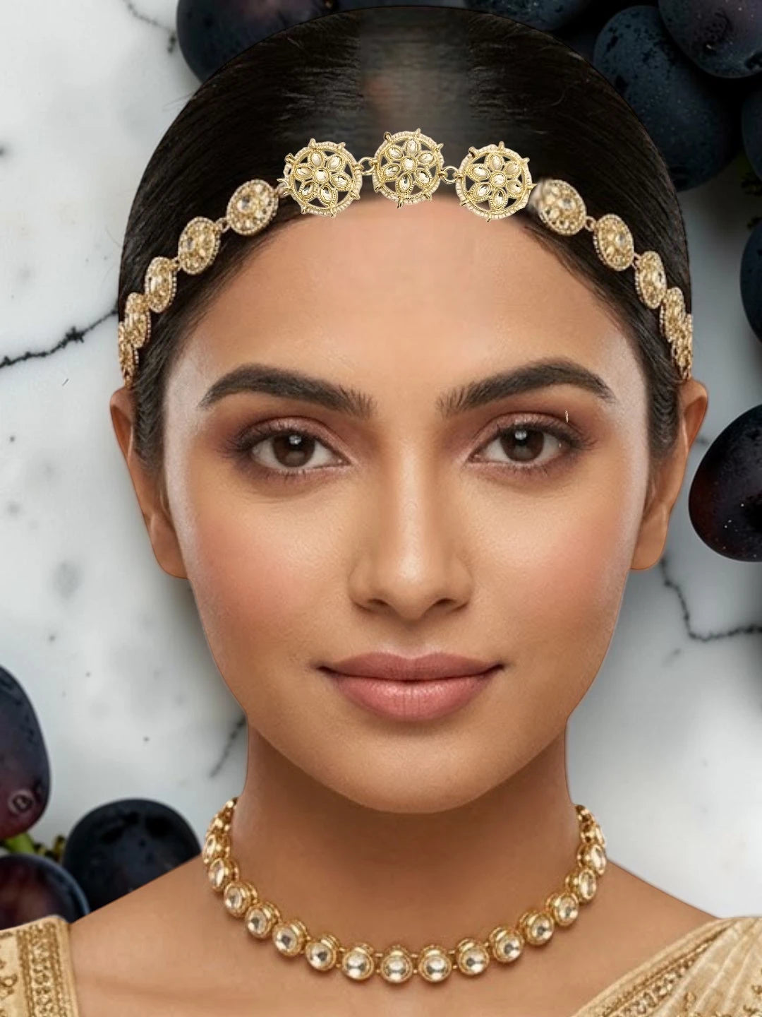 Silver Plated Kundan Floral Mathapatti Sheeshphool