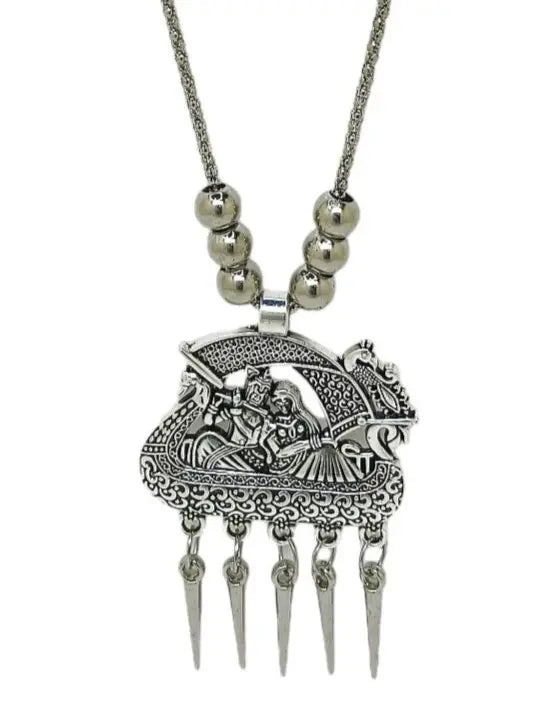 Silver Oxidized Intricate Pendant Necklace with Matching Earrings