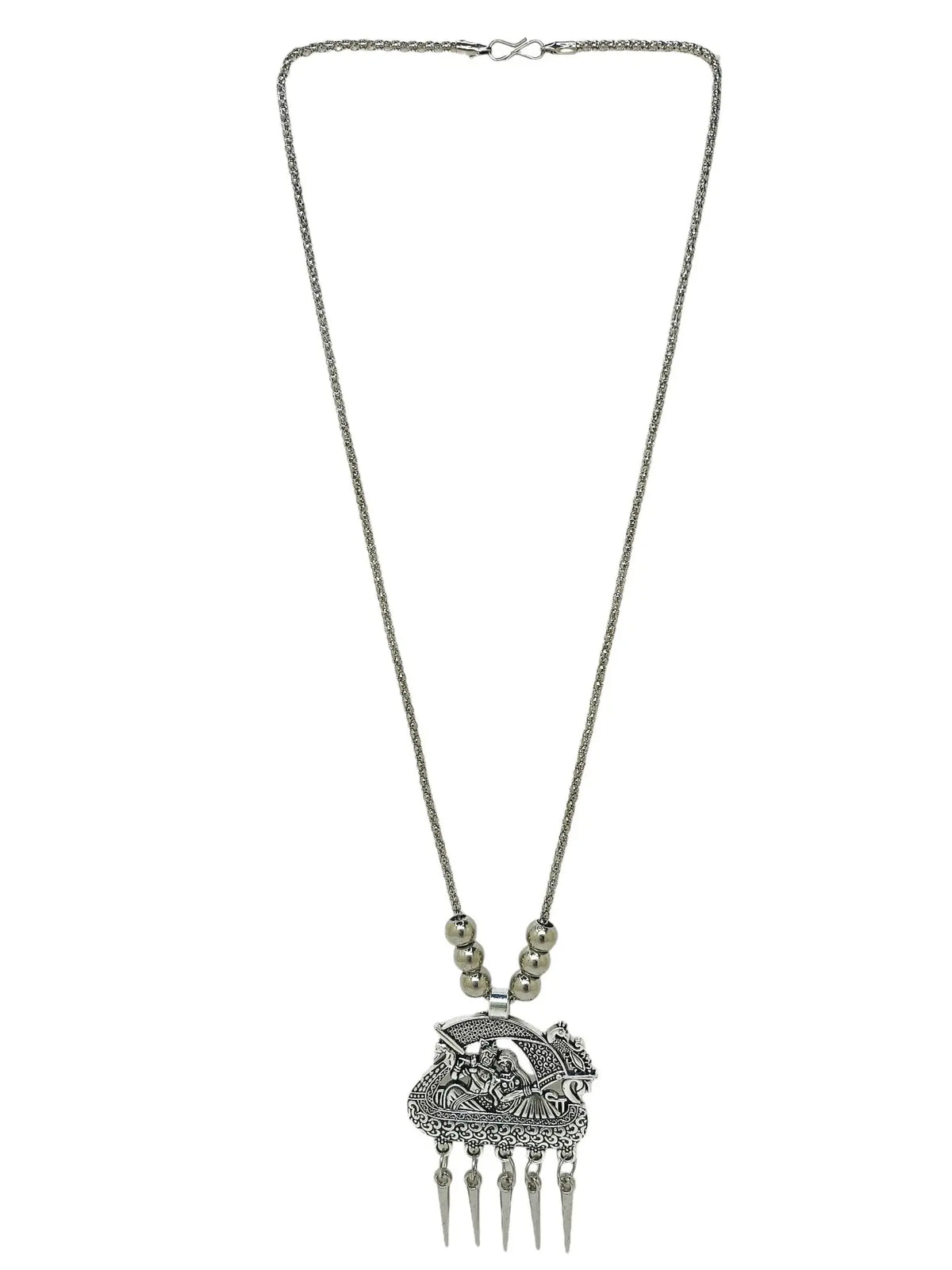 Silver Oxidized Intricate Pendant Necklace with Matching Earrings
