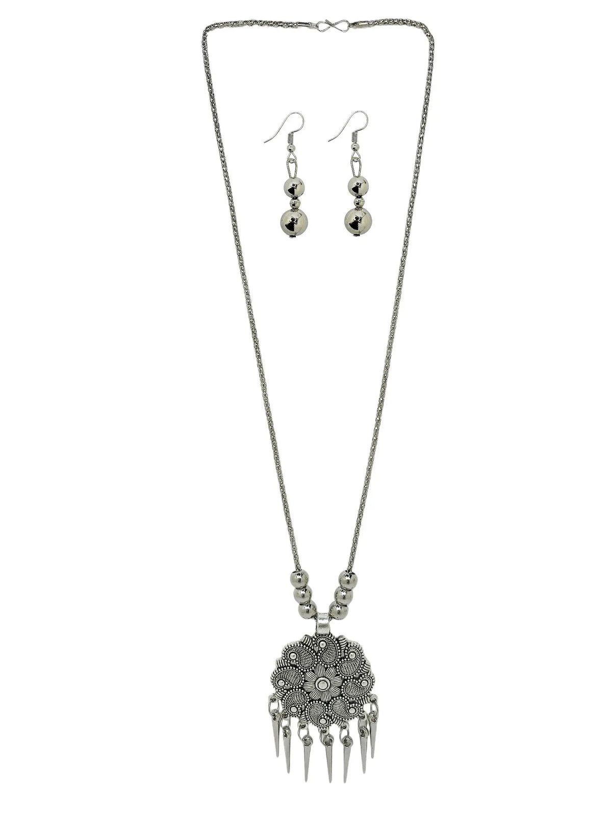 Silver Oxidized Tribal Silver Necklace With Earring