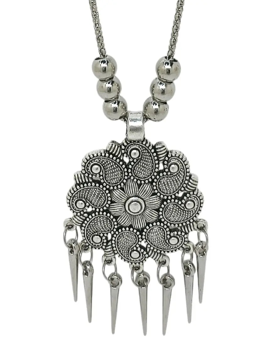 Silver Oxidized Tribal Silver Necklace With Earring