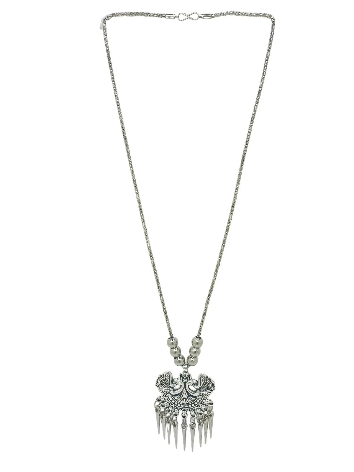 Silver Oxidized Intricate Tribal Pendant Necklace with Matching Earrings