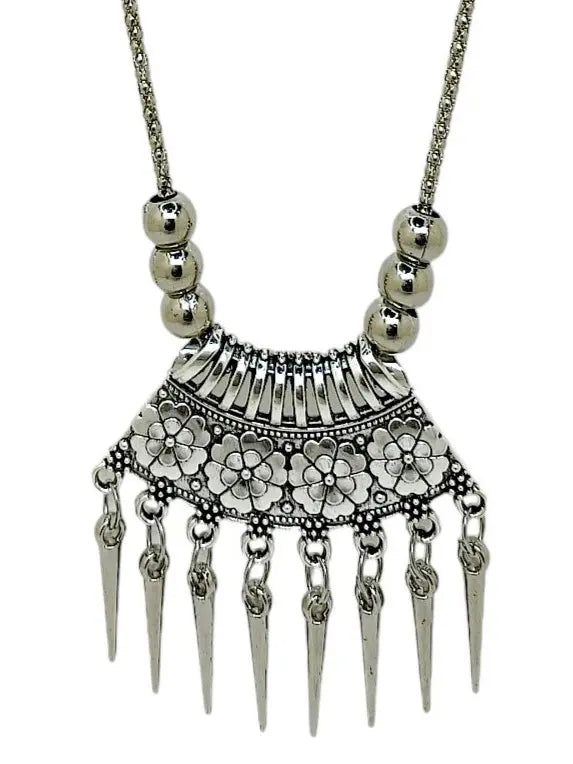 Silver Oxidized Intricate Tribal Pendant Necklace with Earrings Set