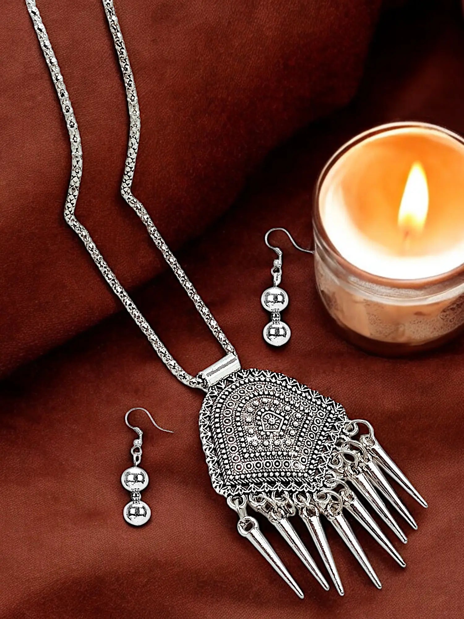 Silver Oxidized Stunning Tribal Inspired Necklace with Earring Set
