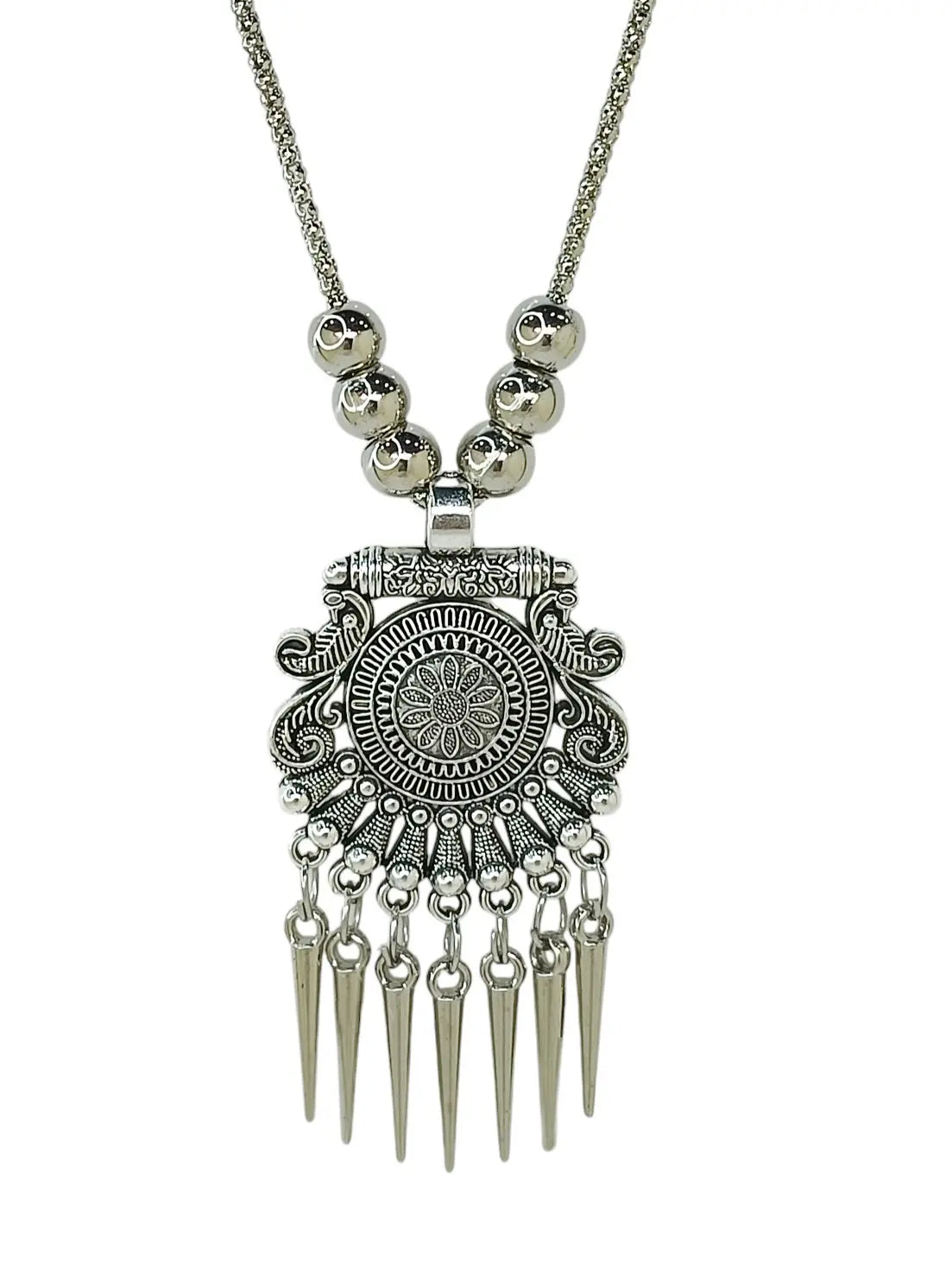 Silver Oxidized Intricate Tribal Pendant Necklace with Matching Earrings Sets