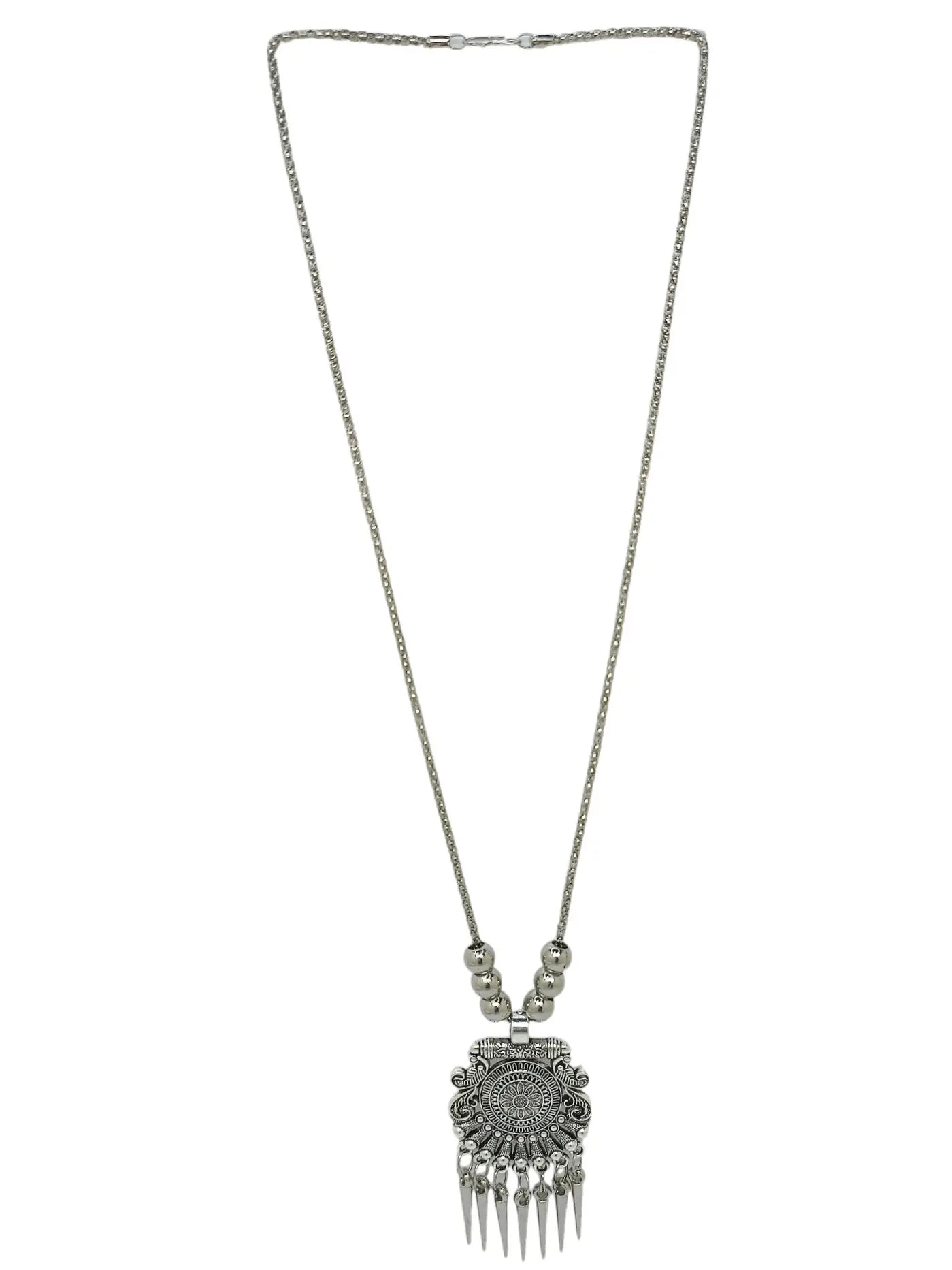 Silver Oxidized Intricate Tribal Pendant Necklace with Matching Earrings Sets