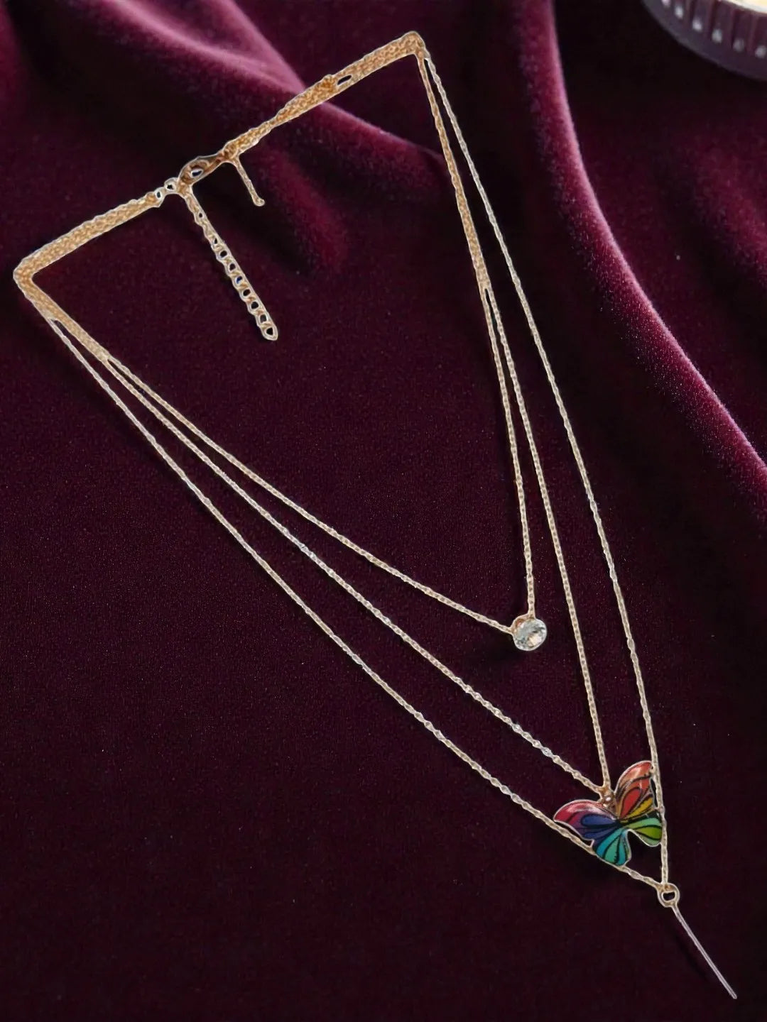 Layer Necklace Butterfly Brooches Multicolor
