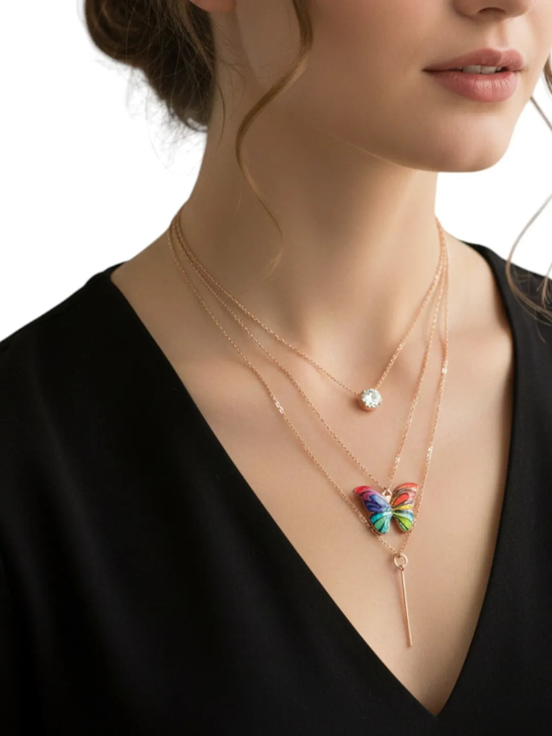 Layer Necklace Butterfly Brooches Multicolor